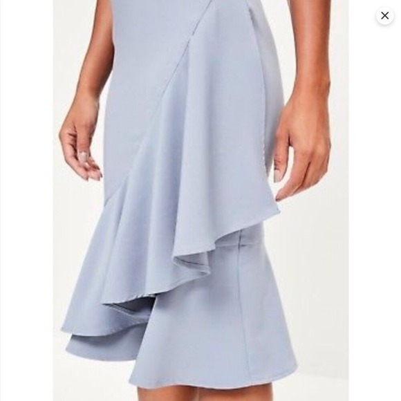 NWT Missguided Crepe Blue Gray Sleeveless Midi Cocktail Dress Ruffle Hem  Sz 2 - Picture 4 of 10